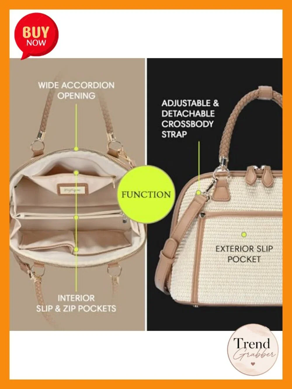 Vegan Leather, Canvas or Straw Satchel Handbag with Crossbody Strap